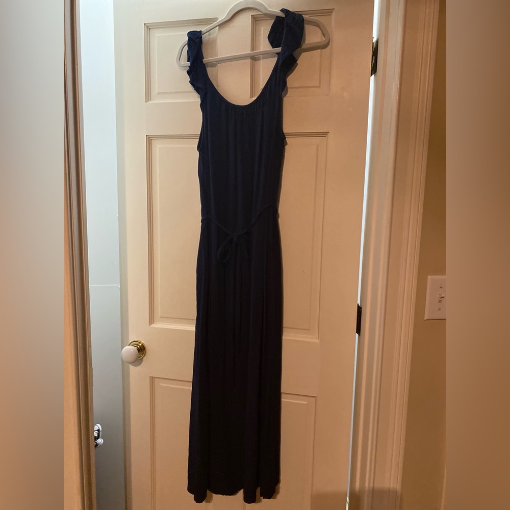 Loft Dress Navy Gauze Flutter Sleeve Size L